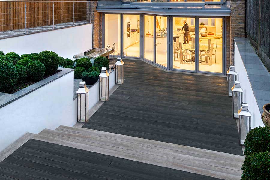 Carbonised Charred Oak plastic decking boards by Millboard